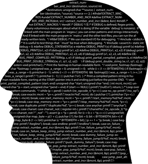 Monochrome computer code text on a dark background with syntax highlighting. — C Monogram Wallpaper
