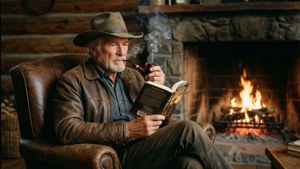 Richard Farnsworth si rilassa in una cabina con una pipa e un libro.