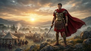 Pemandangan fajar epik Julius Caesar yang mengawasi kamp legiunnya