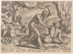 Cain Killing Abel by Johann Sadeler (I), created 1576, in engraving on laid paper. Download this artwork as a high-resolution wallpaper for desktop, tablet, or — Johann Sadeler (I) Wallpaper