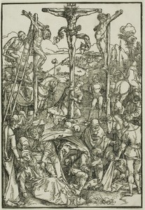 Calvary by Albrecht Dürer, created c. 1503–04, in Woodcut in black on ivory laid paper. Download this artwork as a high-resolution wallpaper for desktop, tablet — Albrecht Dürer Wallpaper