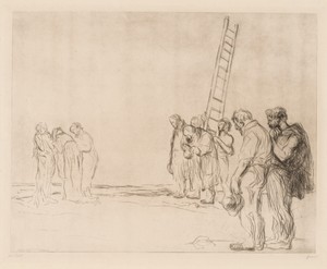 Calvary by Jean-Louis Forain, created 1902, in etching. Download this artwork as a high-resolution wallpaper for desktop, tablet, or mobile. — Jean-Louis Forain Wallpaper
