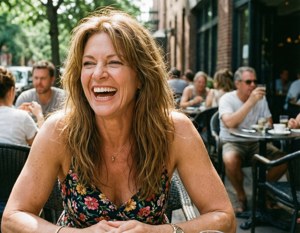Heather Locklear nauraa luonnollisesti ulkoilmakahvilassa.