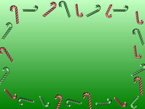 Festive candy cane border on green gradient background — Candy Cane Wallpaper