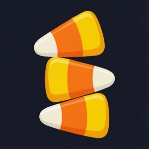 En stapel med candy corn-bitarna i platt vektorstil på mörk bakgrund.