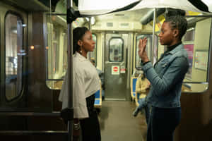 Duas mulheres tendo uma conversa séria dentro de um vagão de metrô. — Candyman Papéis de Parede