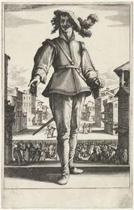 Capitano by Jacques Callot, created 1619, in paper; etching; engraving. Download this artwork as a high-resolution wallpaper for desktop, tablet, or mobile.