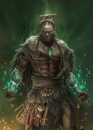 Ein wilder Fantasy-Krieger mit leuchtend grünen Augen und Stammestätowierungen. — Fantasy Characters Wallpaper