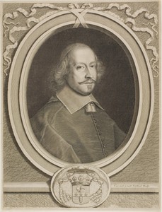 Cardinal Mazarin by Robert Nanteuil, created c. 1654, in Engraving on paper. Download this artwork as a high-resolution wallpaper for desktop, tablet, or mobile — Illustration Wallpaper