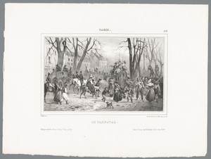 Carnavalsoptocht by Victor Adam, created 1829, in paper; lithography. Download this artwork as a high-resolution wallpaper for desktop, tablet, or mobile. — Victor Adam Wallpaper