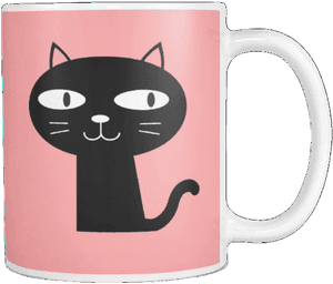 A white mug with a black cartoon cat on pink background. — Funny Cat Wallpaper