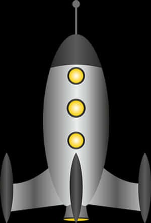 Sølvraket med gule lys og sorte finner på sort baggrund — Rocketman Wallpapers