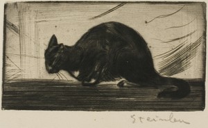 Cat Arching Its Back by Théophile-Alexandre Pierre Steinlen, created 1898, in Drypoint from a zinc plate on ivory laid paper. Download this artwork as a high-re — Art Background
