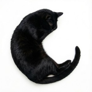 Silhouette de chat formant un croissant de lune.