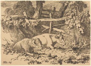 Cattle Resting by Robert Hills, created 1807, in pen-and-tusche lithograph. Download this artwork as a high-resolution wallpaper for desktop, tablet, or mobile.