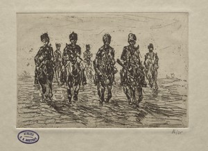 Cavalry Scene by George Hendrik Breitner, created 1872–1923, in etching. Download this artwork as a high-resolution wallpaper for desktop, tablet, or mobile. — Art Picture
