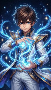 DP ragazzi come un ragazzo magico anime con energia blu e stelle