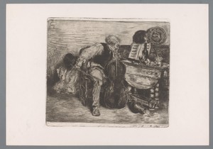 Cellist by Willem Linnig (II), created 1852 - 1890, in paper; etching; intaglio printmaking technique. Download this artwork as a high-resolution wallpaper for — Willem Linnig (II) Wallpaper