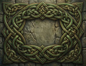 Celtic knotwork frame on stone wall