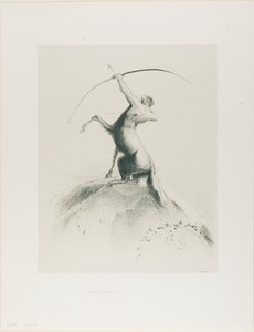 Centaur Aiming at the Clouds by Odilon Redon, created 1895, in Lithograph printed in green on cream China paper laid down on ivory wove paper. Download this art — Illustration Background