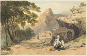 Cervara by Edward Lear, in hand-colored lithograph. Download this artwork as a high-resolution wallpaper for desktop, tablet, or mobile. — Art Picture