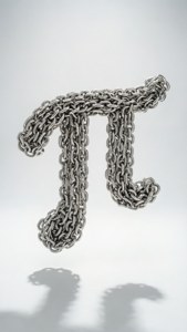 Pi-symbol laget av sammenlåsende sølvkjeder, smykkestil.