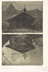 Chalet by Paula Modersohn-Becker, created 1899, in etching and aquatint in green-black on wove paper. Download this artwork as a high-resolution wallpaper for d