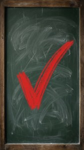 A chalk red checkmark on a vintage chalkboard, evoking classroom nostalgia, ideal for study wallpapers.