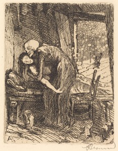 Charitable by Albert Besnard, created 1900, in etching on Van Gelder Zonen wove paper. Download this artwork as a high-resolution wallpaper for desktop, tablet, — Albert Besnard Wallpaper