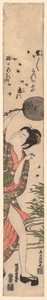 Chasing Fireflies by Torii Kiyomitsu I, created c. 1761, in Color woodblock print; hashira-e, benizuri-e. Download this artwork as a high-resolution wallpaper f — Torii Kiyomitsu I Wallpaper