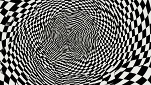 Scacchiera distorta op art con un effetto vortice vorticoso per un'atmosfera psichedelica