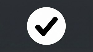 Valkoinen ympyrä, jossa musta valintamerkki, tasainen kuvake tummanharmaalla taustalla.