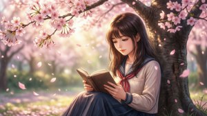 Miku Nakano nauttii rauhallisesta hetkestä kirsikankukkien alla