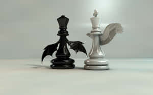 Black king with bat wings and white king with angel wings facing each other. — Chessboard Picture