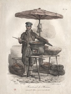 Chestnut Peddler by Carle Vernet, created c. 1780–1836, in lithograph, hand colored. Download this artwork as a high-resolution wallpaper for desktop, tablet, o — Art Picture