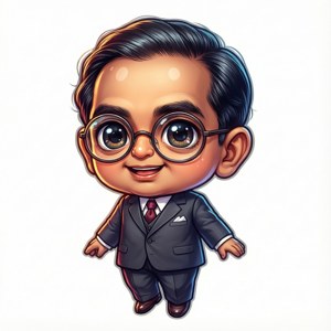 Potret gaya anime chibi yang lucu dari Dr. Ambedkar dengan mata besar dan warna pop.