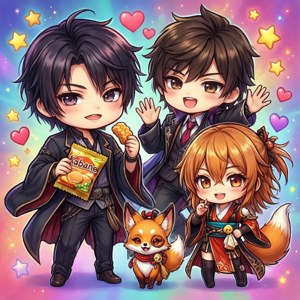 Chibi-versie van Kemono Jihen-personages in een leuke, schattige scène