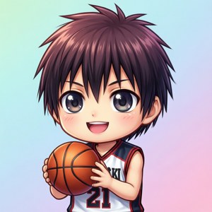 Sød chibi-version af Kuroko med en basketball, kawaii-stil tapet