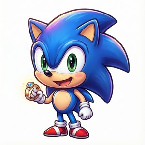 Söt chibi Sonic ler och håller en ring, pastellfärger.