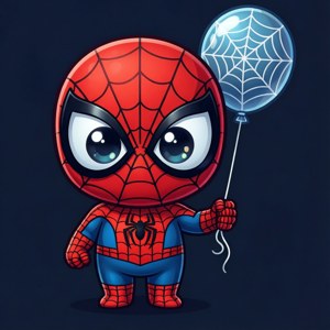 Söt chibi Spiderman med ballong vektorkonst