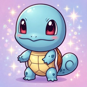 Squirtle in bezauberndem Chibi-Stil mit Pastellfarben, Kawaii-Hintergrundbild.