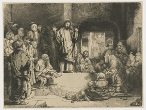 Christ Preaching by Rembrandt van Rijn, created c. 1657, in Japanese paper (handmade paper); etching; burijn; drypoint. Download this artwork as a high-resoluti — Rembrandt van Rijn Wallpaper