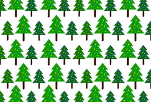 Repeating pattern of decorated Christmas trees on white background.