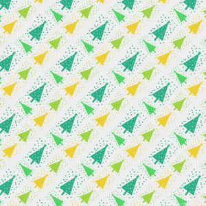 Repeating pattern of green and yellow Christmas trees with dotted snowflakes. — Christmas Pattern Wallpaper