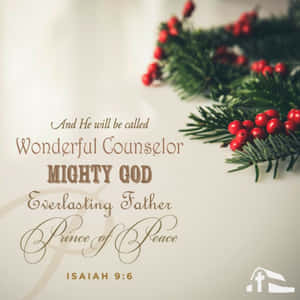 Festive pine and berries with Christmas scripture text on a soft background. — Christmas Scripture Picture