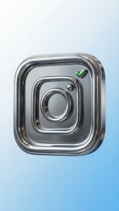 3D chrome Instagram verified badge on light blue gradient