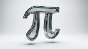 Wallpaper 3D ramping dari simbol Pi krom dan kaca dalam ruang putih kosong