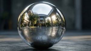 A chrome sphere with stunning ray-traced reflections showcasing realistic materials.