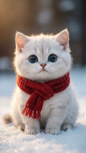Eine süße Cartoon-Katze mit einem roten Schal für ein kawaii WhatsApp-Profilbild.