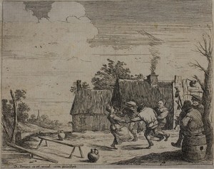 Circle Dance by David Teniers (II), created 1635/68, in Etching in black on cream laid paper. Download this artwork as a high-resolution wallpaper for desktop, — Illustration Background